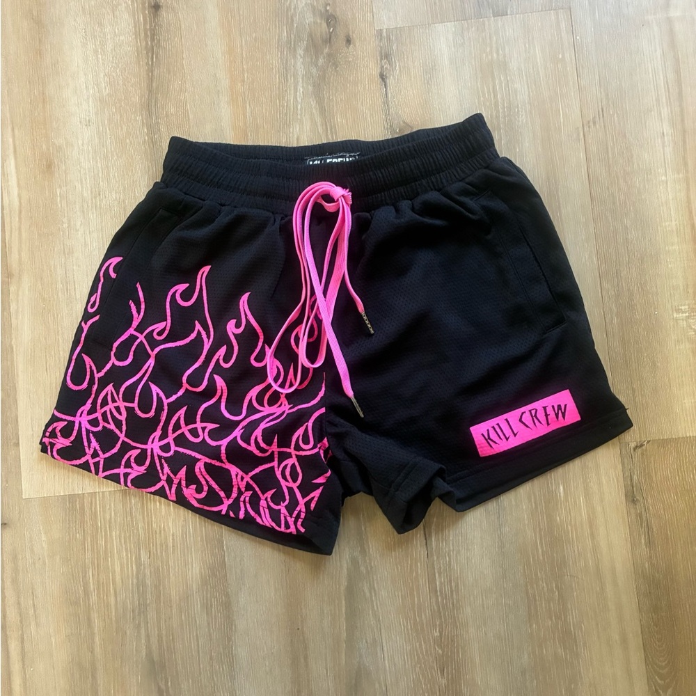 Kill Crew Women's Athletic Shorts with Pink Flames